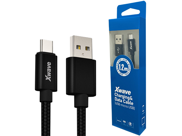Xwave Kabl USB2.0 na Micro USB 1,2M,2A,aluminium,upleten,crni