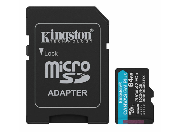 Memorije kartice KINGSTON SDCG464GBCanvas Go! PlusmicroSD200100MBs+adapter