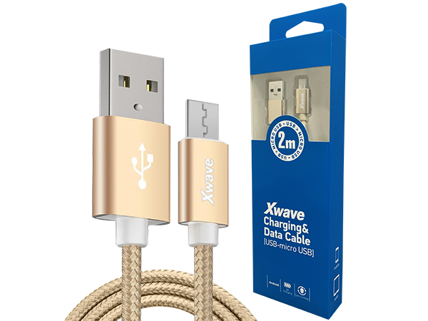 Xwave Kabl USB2.0 na Micro USB 2M,2A,aluminium,upleteni,zlatni