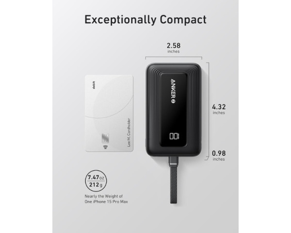 ANKER Zolo 20000mAh, 22.5W, sa ugrađenim USB-C kablom, Power Bank crni (MOB03317)