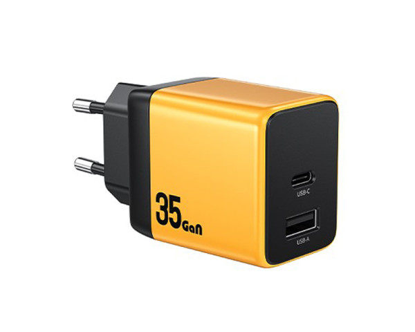 WEKOME WP-U36 Superbrzi Strujni GaN punjač, 2-porta USB (3.0 i 3.1 tip C) 35W, žuti (GPS01120)