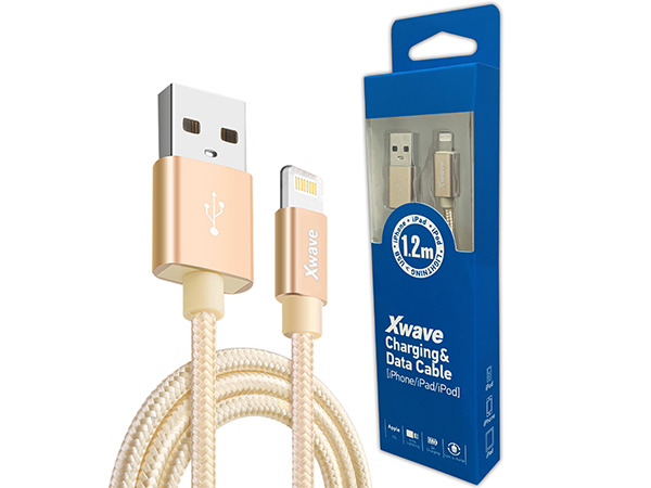 Xwave Kabl USB IPHONE 1.2M 3A,lightning aluminium,upleteni zlatni