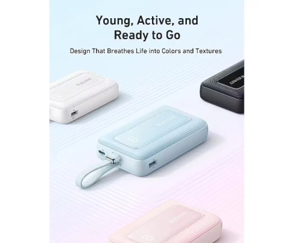 ANKER 20000mAh, 30W, sa ugrađenim USB-C kablom, Power Bank beli (MOB03222)