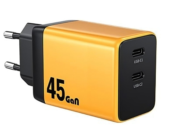 WEKOME WP-U33 Super brzi Strujni GaN Punjač, 2-porta USB (2 x 3.1 tipC) 45W, žuti (GPS01089)