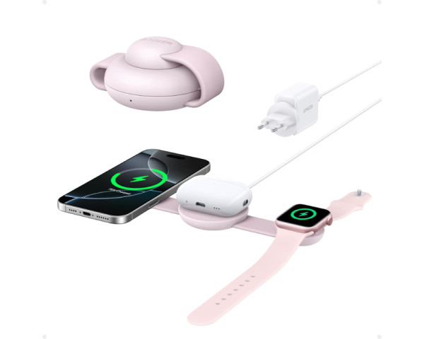 ANKER MagGo Bežični 3u1 sklopivi punjač roze (MOB03220)