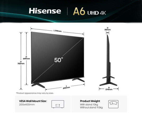HISENSE 50 inča 50A6Q 4K UHD Smart TV (TVZ02869)