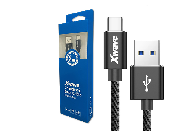 Xwave Kabl USB Tip C  muški na Tip A   muški  2M   3A, PVC crni pleteni