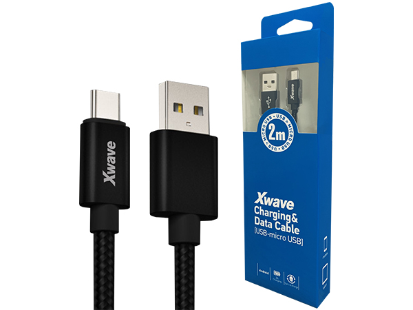 Xwave Kabl USB2.0 na Micro USB 2M,2A,aluminium,upleteni,crni
