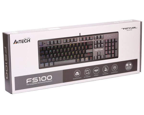 A4 TECH FS100 FSTYLER USB Neon Backlit US crna tastatura (TAS01352)