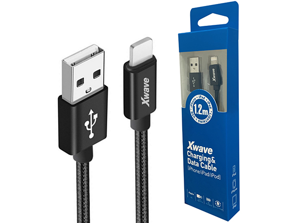 Xwave Kabl USB IPHONE 1.2M 3A,aluminium,black mesh