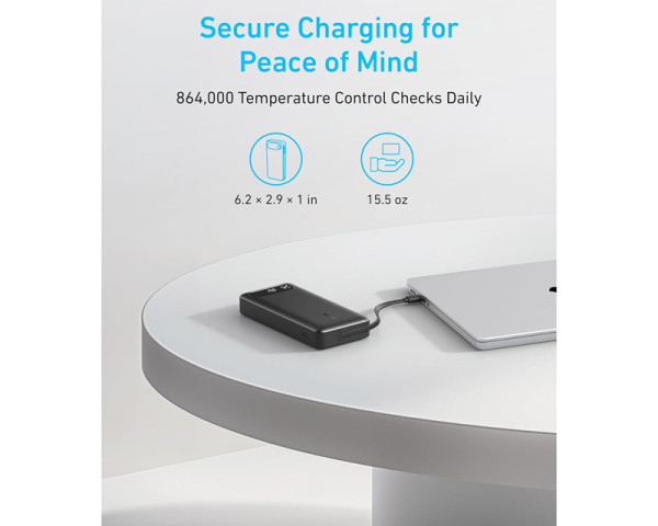 ANKER 20000mAh, 87W, sa ugrađenim USB-C kablom na izvlačenje, Power Bank crni (MOB03413)