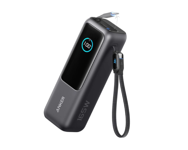 ANKER 25000mAh, 165W, sa ugrađenim USB-C kablom na izvlačenje, Power Bank za laptop crni (MOB03207)