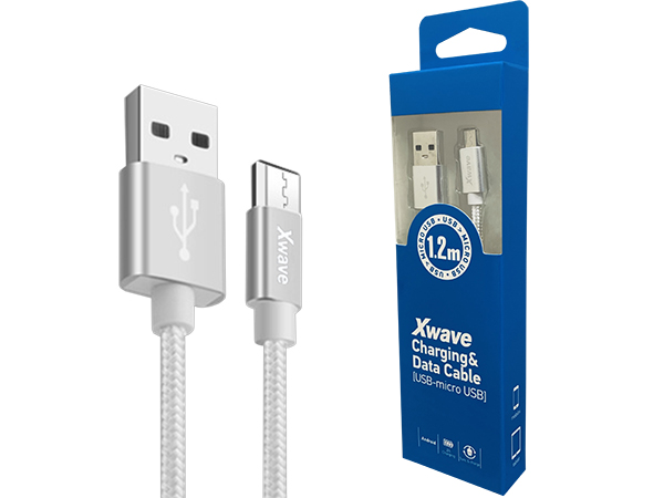 Xwave Kabl USB2.0 na Micro USB 1.2M,2A,aluminium,upleten srebrni