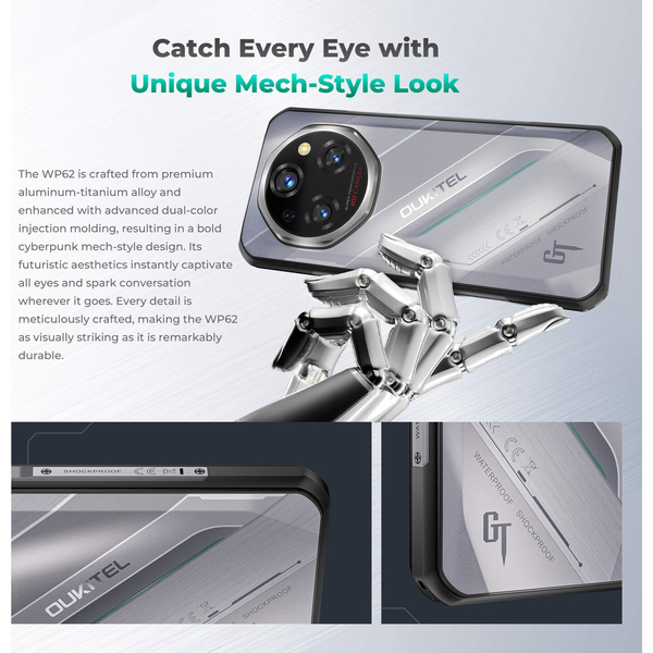 Oukitel WP62 silver Rugged Smartphone 5G/8GB+256GB/11000mAh/108MP+8MP+2MP/32MP/NFC/Android15