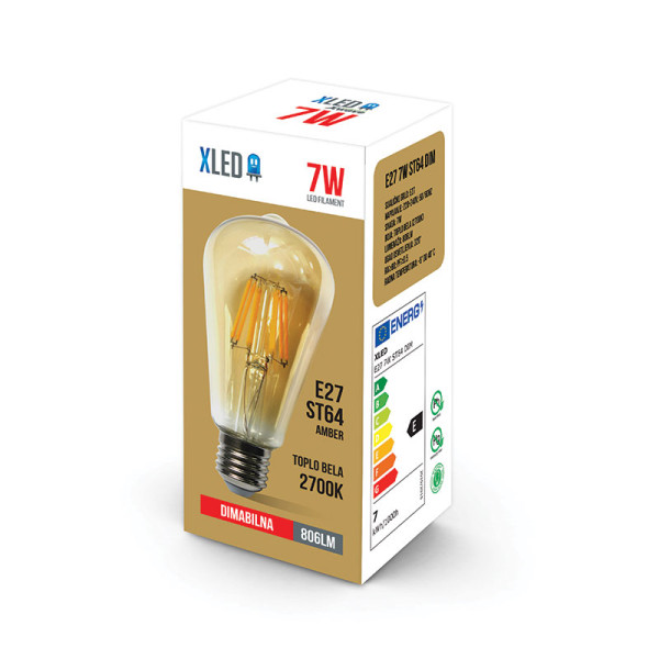 Xled E27 7W ST64 DIM Filament Sijalica dimabilna,2700K,220V,806Lm,64*142mm,Ra≥80 PF≥0.5 amber