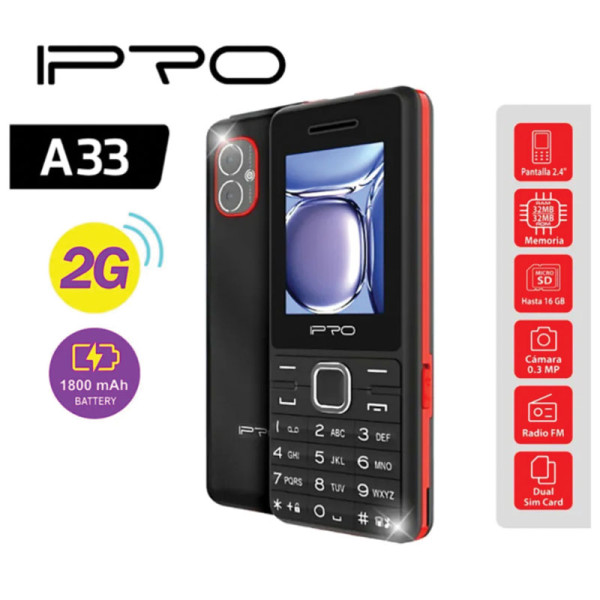 IPRO A33 black-red Feature mobilni telefon 2G GSM/2500mAh/32MB/Dual-SIM/Srpski jezik
