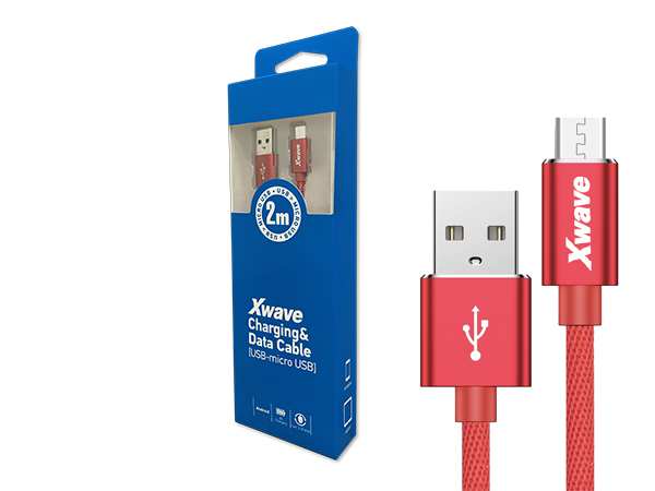 Xwave Kabl USB2.0 na Micro USB 2M,2A,aluminium,upleteni,crveni